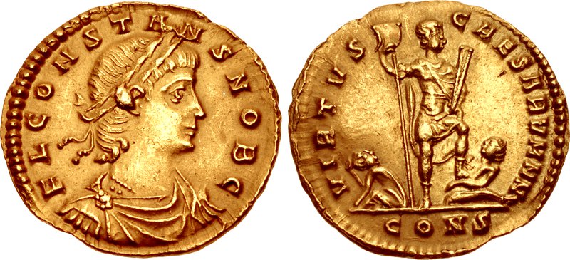 RIC VII Treveri 121 Constantine I obverse — Bust of Licinius, laureate, cuirassed, right