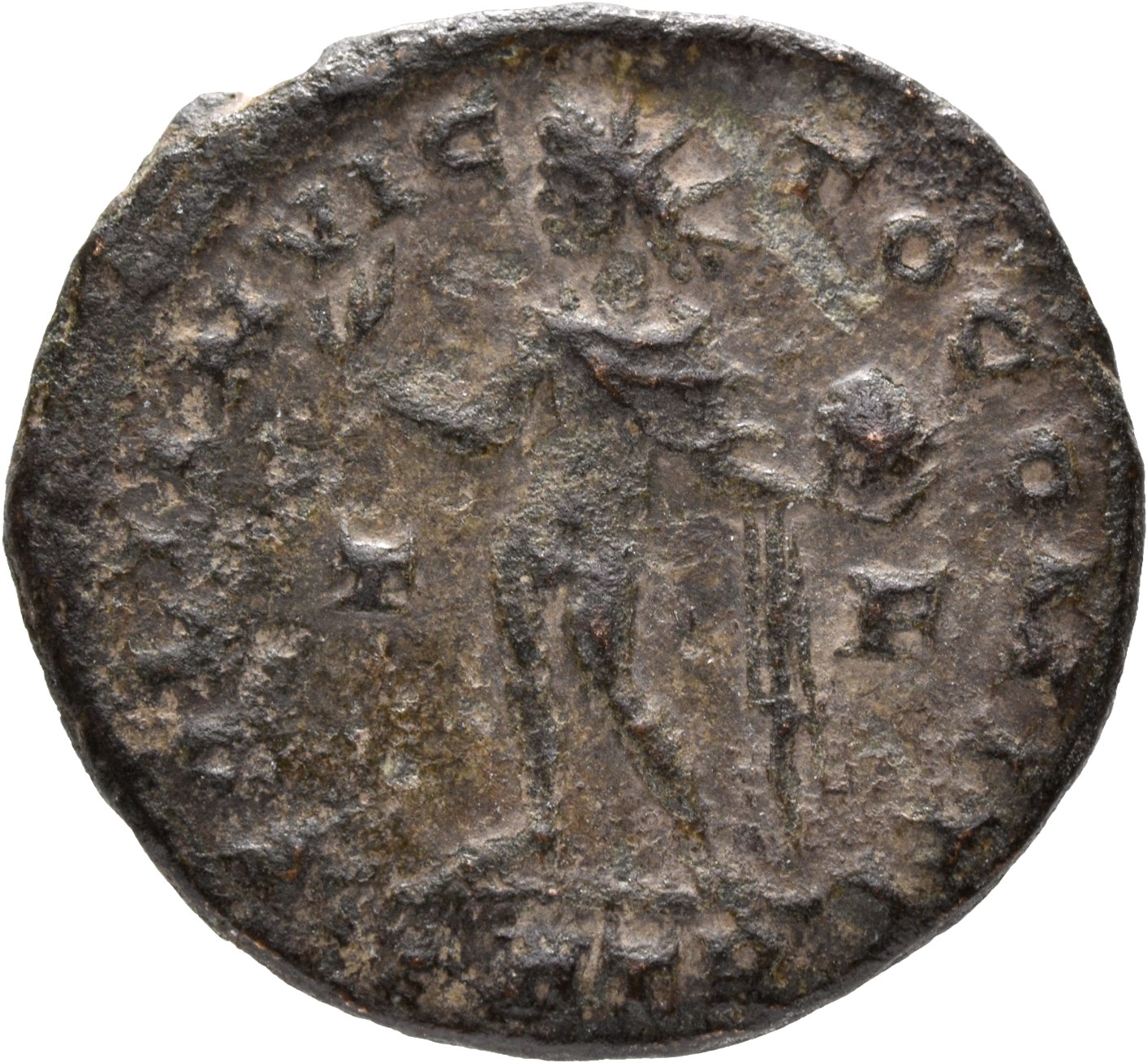 RIC VII Treveri 131 Constantine I reverse, Sol, radiate, chlamys draped across left shoulder, standing left, raising right...