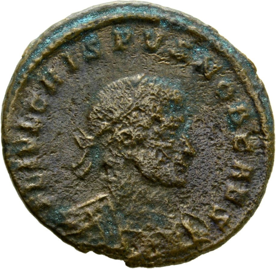 RIC VII Treveri 142 Constantine I obverse, Bust of Crispus, laureate, cuirassed, right