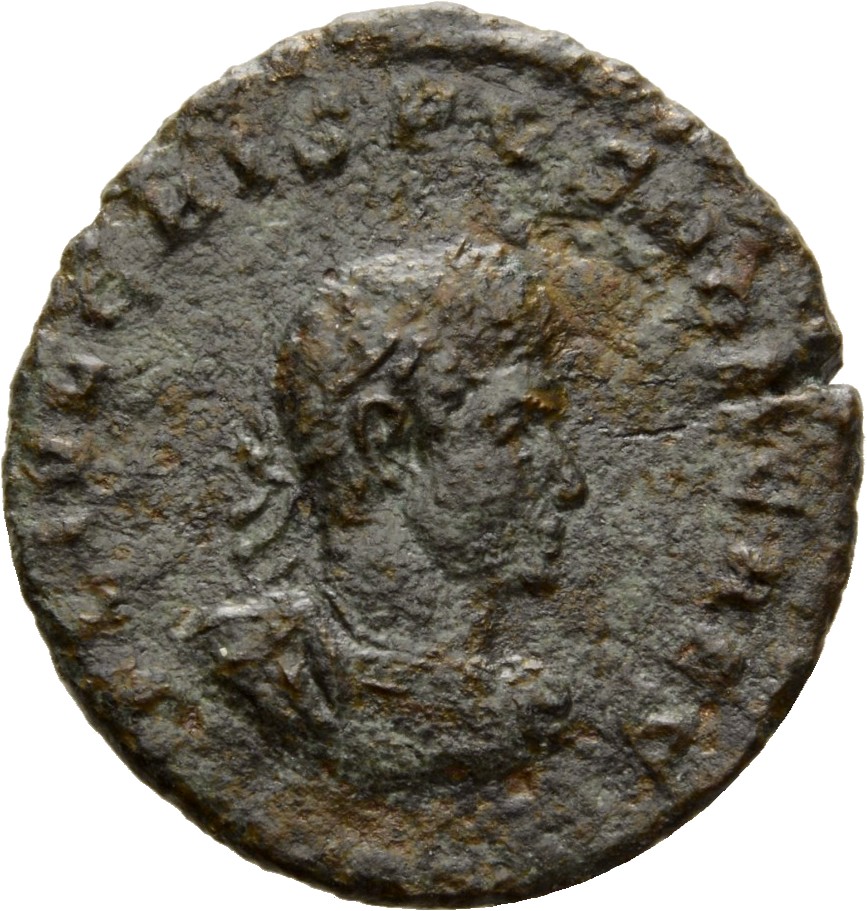 Constantine I obverse — Bust of Crispus, laureate, draped, cuirassed, right