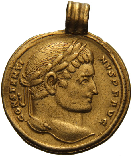 Constantine I obverse — Head of Constantine I, laureate, right
