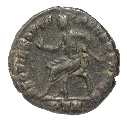 RIC VII Treveri 200 Constantine I reverse, Maximian, veiled, draped, seated left in curule chair, holding short sceptre in...