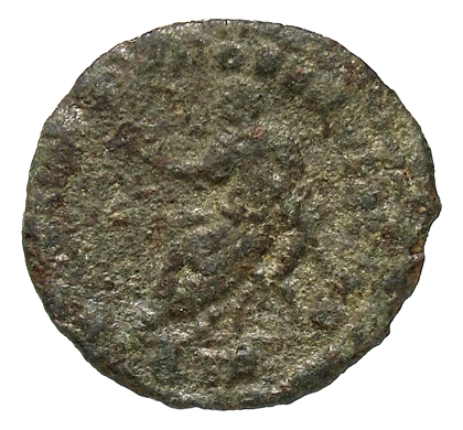 RIC VII Treveri 203 Constantine I reverse, Claudius II Gothicus, veiled, draped, seated left in curule chair, holding shor...