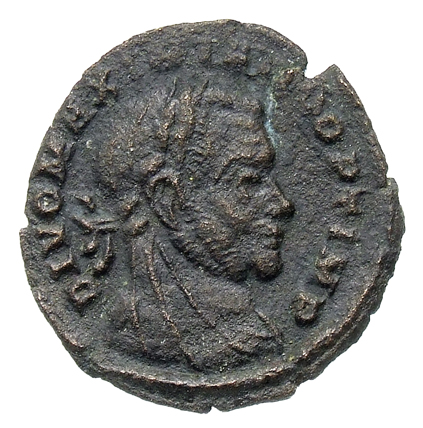 RIC VII Treveri 205 Constantine I obverse, Head of Maximian, veiled, laureate, right