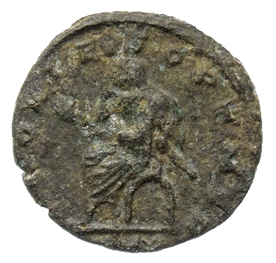 RIC VII Treveri 206 Constantine I reverse, Constantius Chlorus, veiled, draped, seated left in curule chair, holding short...
