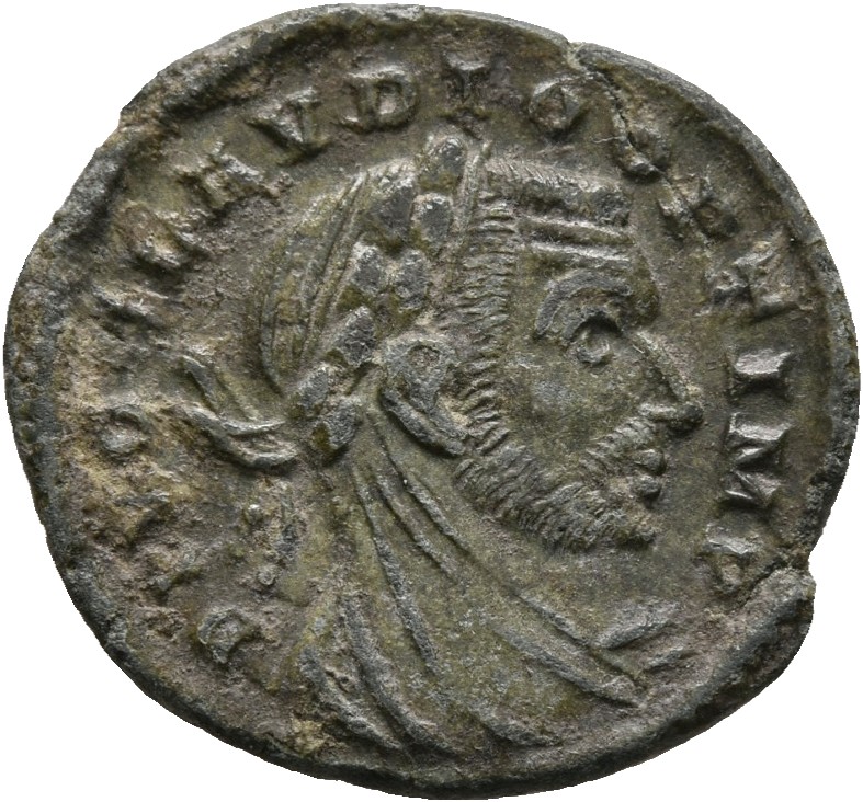 RIC VII Treveri 207 Constantine I obverse, Head of Claudius II Gothicus, veiled, laureate, right