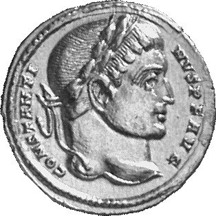 Constantine I obverse — Head of Constantine I, laureate, right