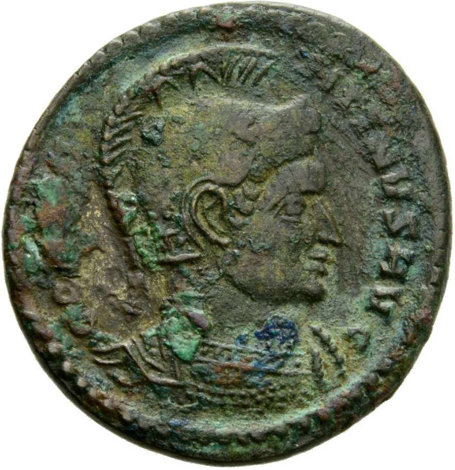 RIC VII Treveri 249 Constantine I obverse, Bust of Constantine I, helmeted, cuirassed, right