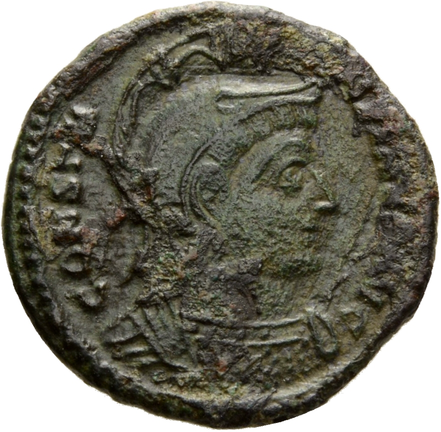 RIC VII Treveri 258 Constantine I obverse, Bust of Constantine I, helmeted, cuirassed, right