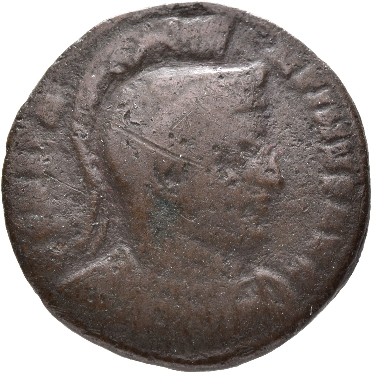Constantine I obverse — Bust of Constantine I, helmeted, cuirassed, right