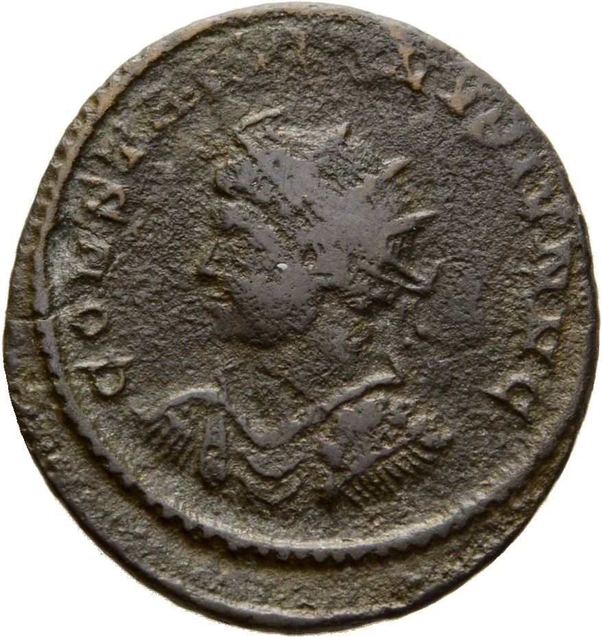 Constantine I obverse — Bust of Constantine II, radiate, draped, cuirassed, left