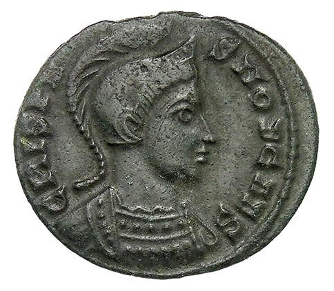 RIC VII Treveri 309 Constantine I obverse, Bust of Crispus, helmeted, cuirassed, right