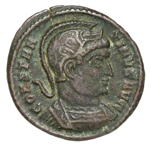RIC VII Treveri 316 Constantine I obverse, Bust of Constantine I, helmeted, cuirassed, right