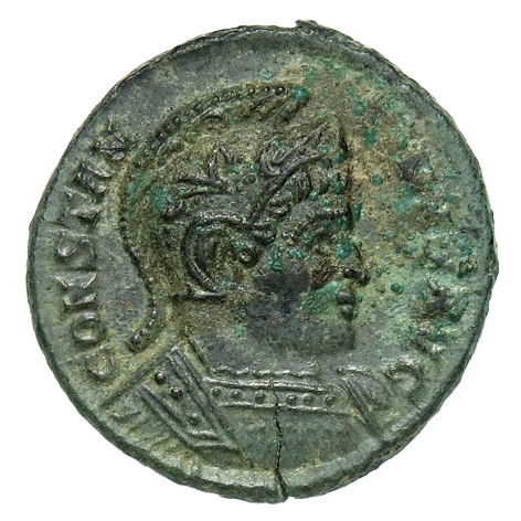 RIC VII Treveri 316 Constantine I obverse, Bust of Constantine I, helmeted, cuirassed, right