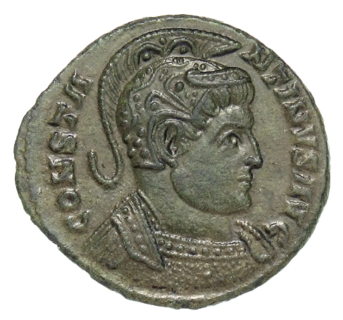 RIC VII Treveri 341 Constantine I obverse, Bust of Constantine I, helmeted, cuirassed, right