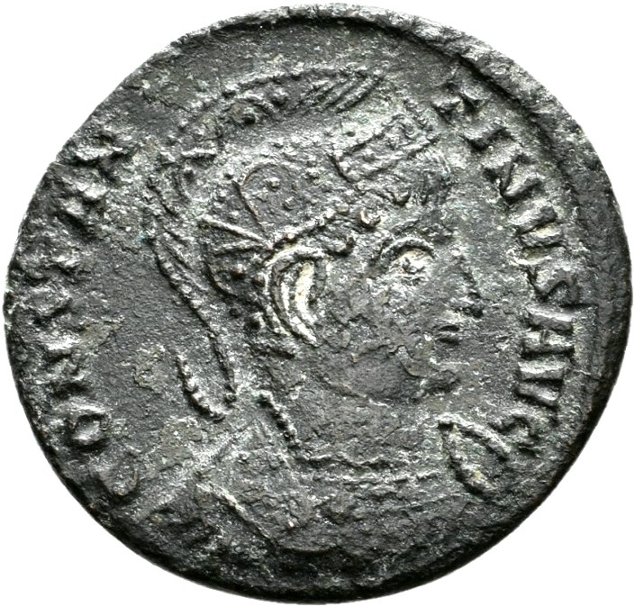 RIC VII Treveri 341 Constantine I obverse, Bust of Constantine I, helmeted, cuirassed, right
