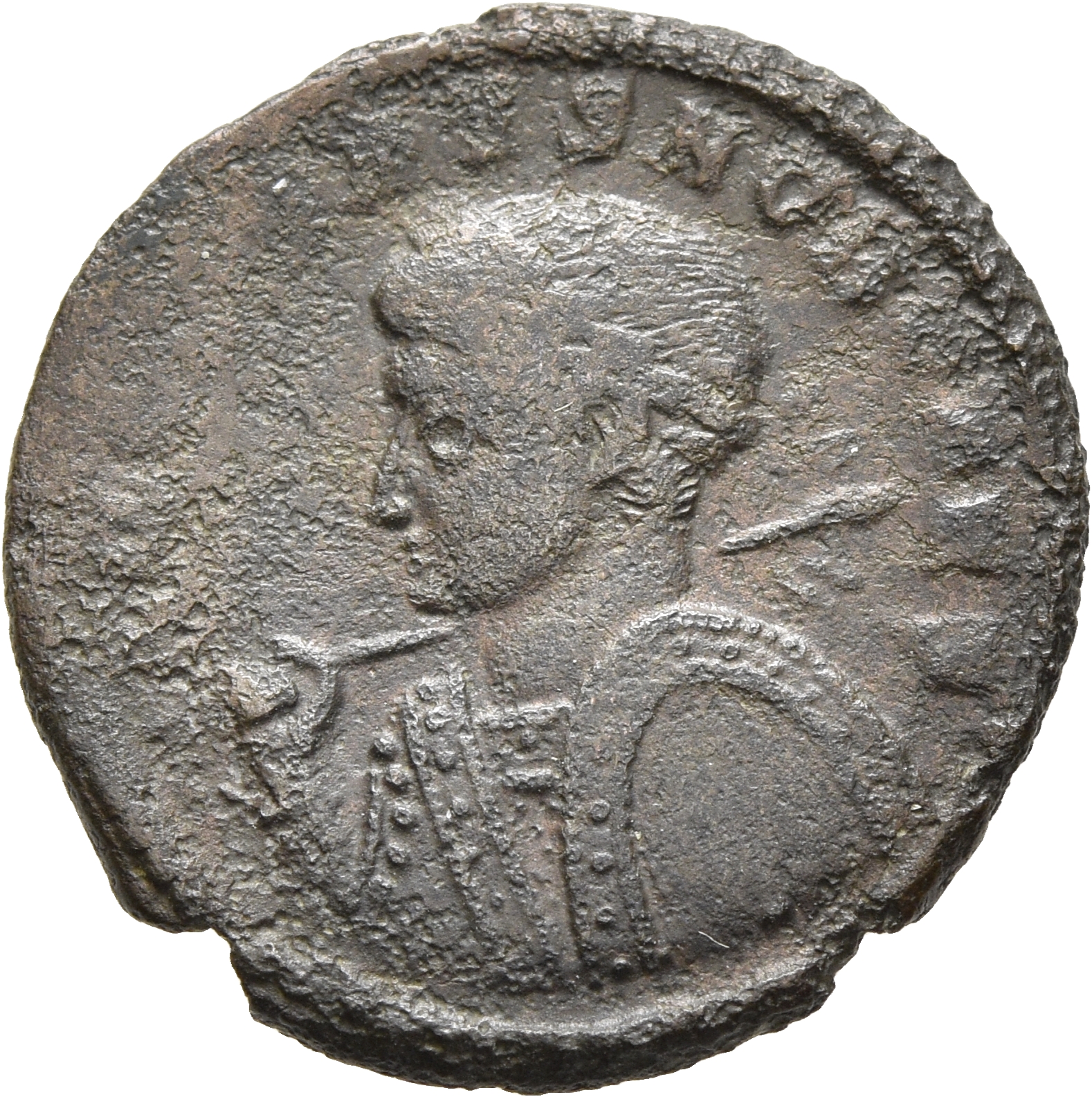 RIC VII Treveri 347 Constantine I obverse, Bust of Crispus, laureate, cuirassed, left, holding spear across right shoulder...