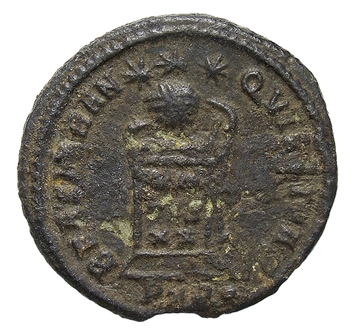 RIC VII Treveri 349 Constantine I reverse, Globe on altar inscribed VO/TIS/XX; above, three stars