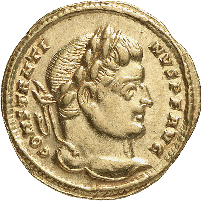 RIC VII Treveri 36 Constantine I obverse, Head of Constantine I, laureate, right