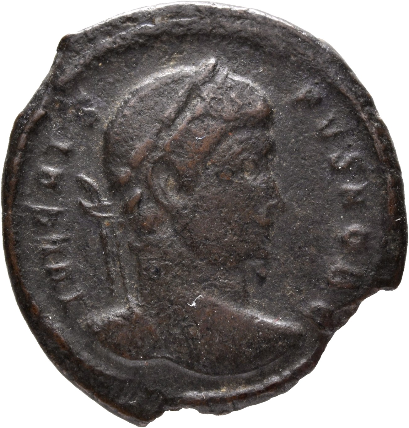 RIC VII Treveri 431 Constantine I obverse, Head of Crispus, laureate, right