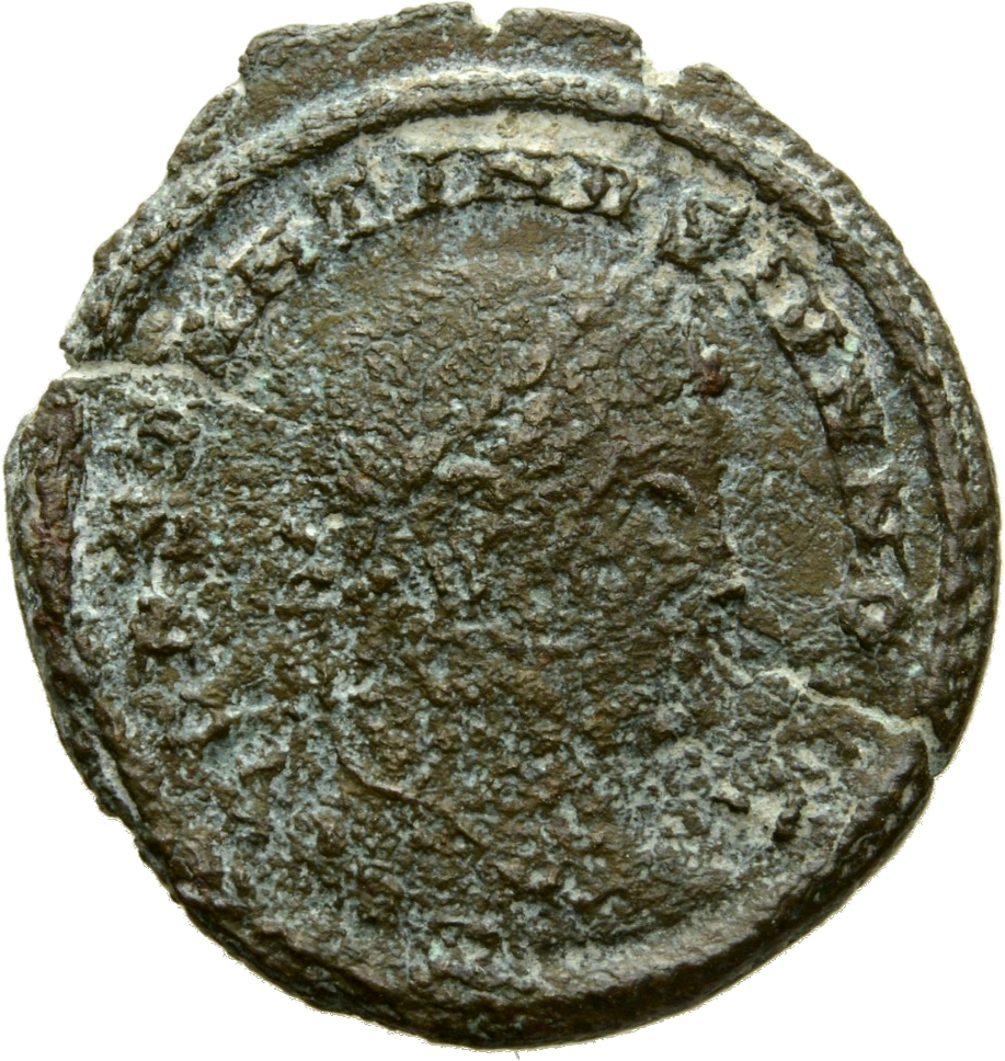 RIC VII Treveri 441 Constantine I obverse, Head of Constantine II, laureate, right