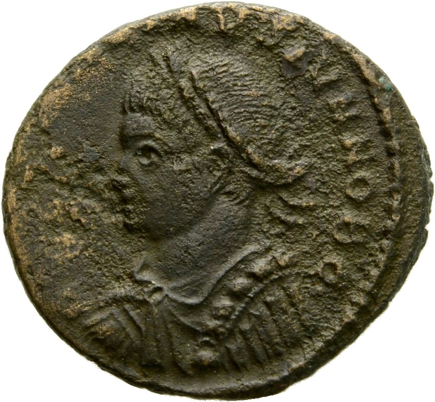 RIC VII Treveri 455 Constantine I obverse, Bust of Constantine II, laureate, draped, cuirassed, left