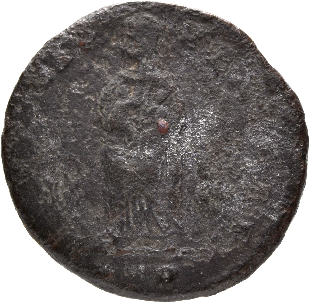 RIC VII Treveri 460 Constantine I reverse, Spes, veiled, draped, standing front, head left, holding two children in her arms