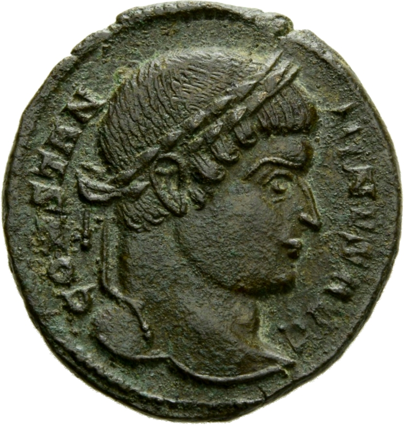 RIC VII Treveri 475 Constantine I obverse, Head of Constantine I, laureate, right