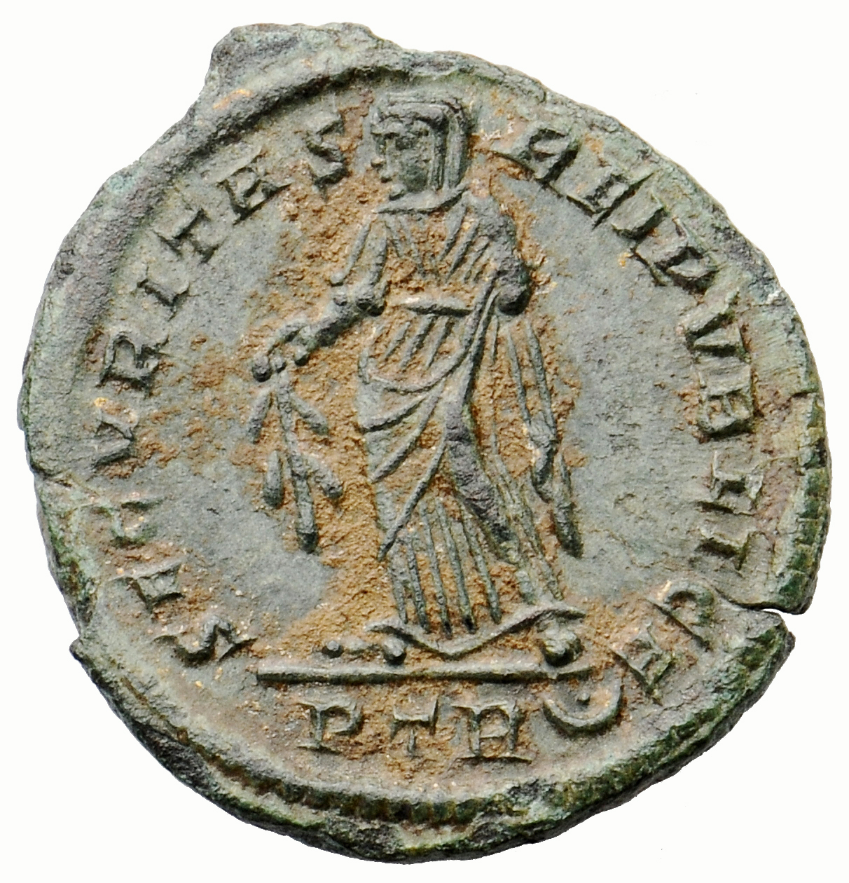 RIC VII Treveri 481 Constantine I reverse, SECURITAS, draped, standing left, raising robe with right hand and lowering bra...