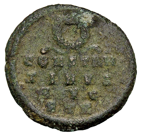 RIC VII Treveri 485 Constantine I reverse, CONSTAN/TINVS/AVG, wreath above