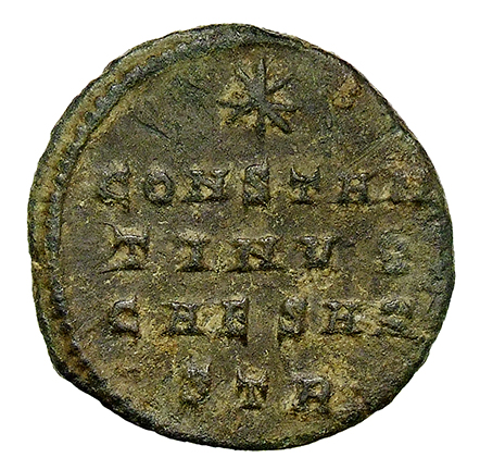 RIC VII Treveri 489 Constantine I reverse, CONSTAN/TINVS/CAESAR, star above