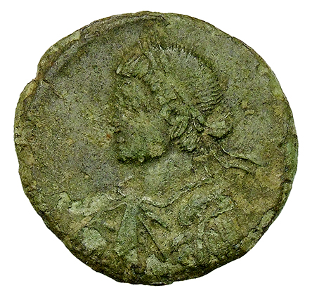 RIC VII Treveri 490 Constantine I obverse, Bust of Constantius II, laureate, draped, cuirassed, left