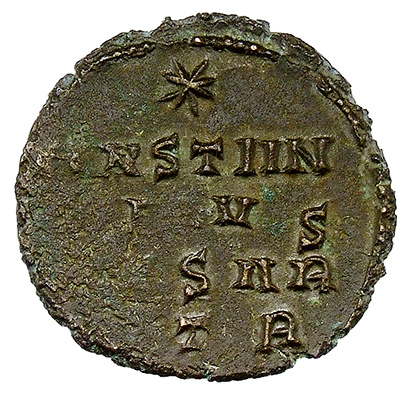 RIC VII Treveri 490 Constantine I reverse, CONSTAN/TIVS/CAESAR, star above
