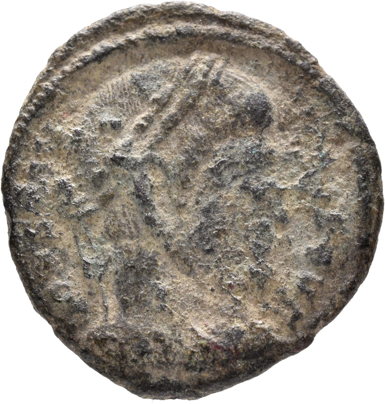 RIC VII Treveri 504 Constantine I obverse, Head of Constantine II, laureate, right