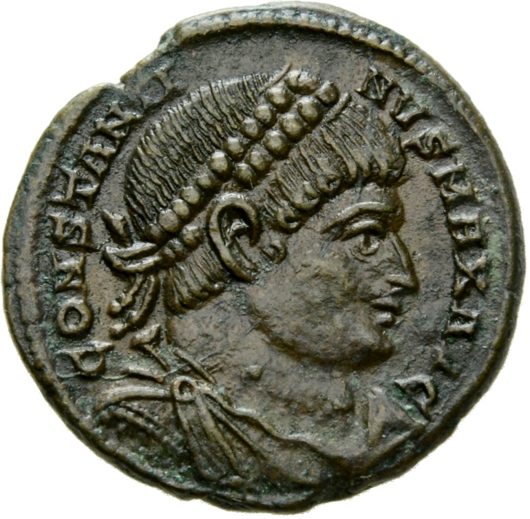 RIC VII Treveri 537 Constantine I obverse, Bust of Constantine I, rosette-diademed, draped, cuirassed, right