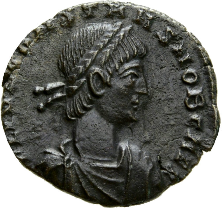 RIC VII Treveri 552 Constantine I obverse, Bust of Constans, laureate, draped, cuirassed, right