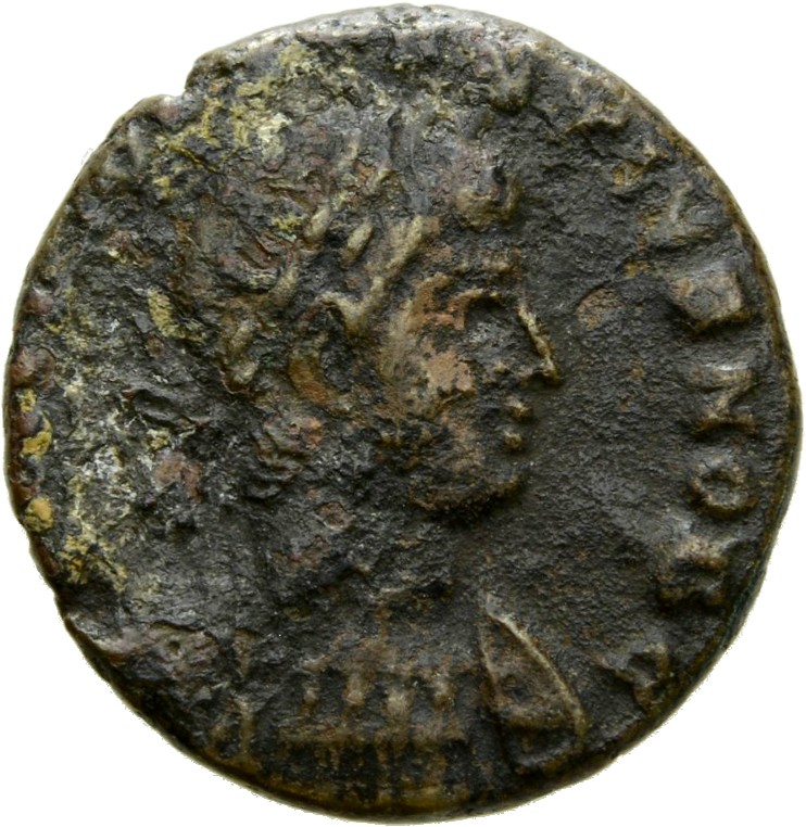 RIC VII Treveri 558 Constantine I obverse, Bust of Constantius II, laureate, cuirassed, right