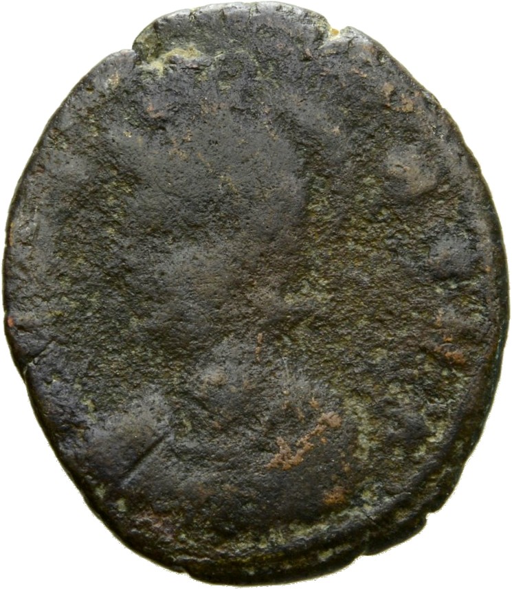 RIC VII Treveri 561 Constantine I obverse, Bust of Roma, helmeted, wearing imperial cloak, left