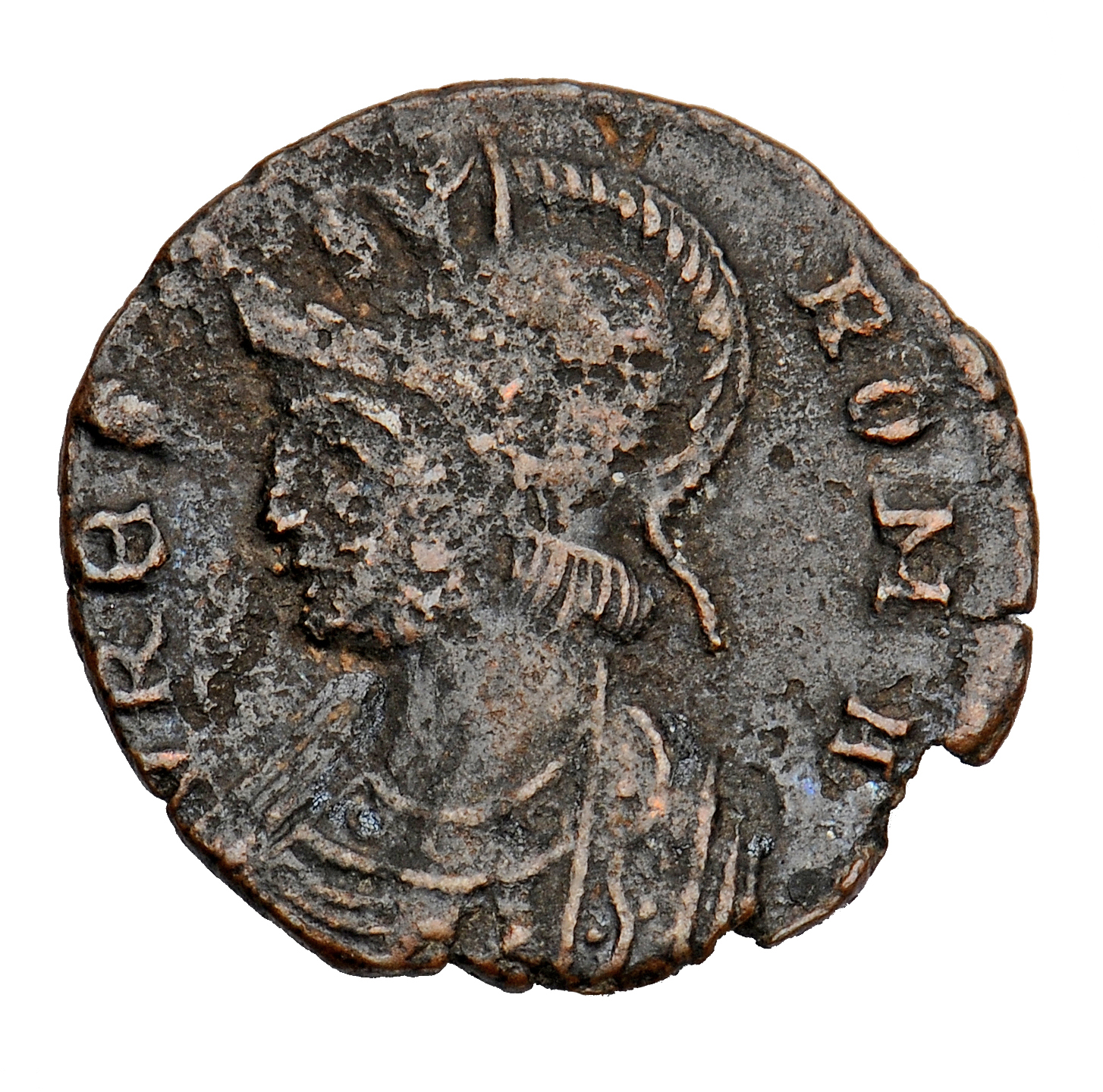 RIC VII Treveri 561 Constantine I obverse, Bust of Roma, helmeted, wearing imperial cloak, left