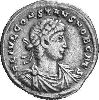 RIC VII Treveri 575 Constantine I obverse, Bust of Constans, laureate, draped, cuirassed, right