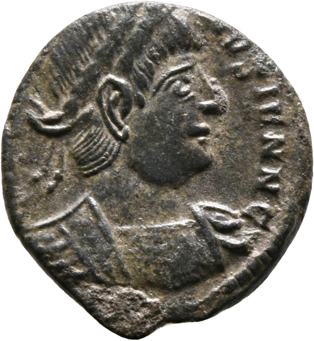 RIC VII Treveri 586 Constantine I obverse, Bust of Constantine II, laureate, cuirassed, right