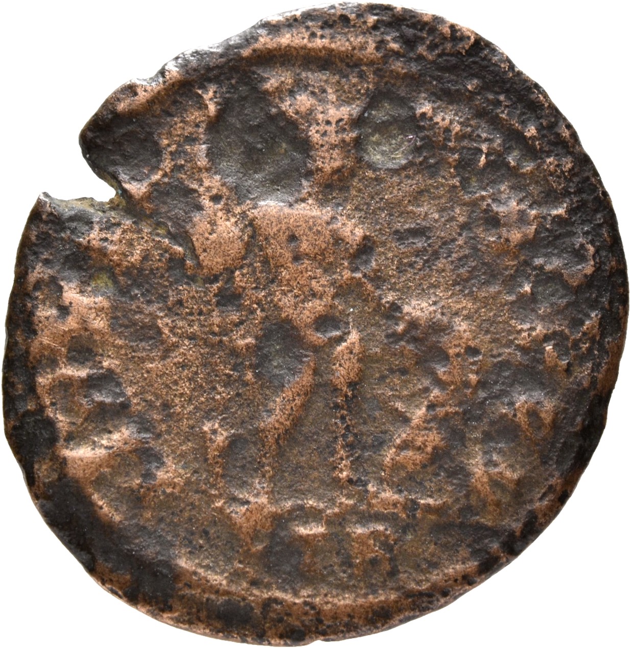 RIC VII Treveri 68 Constantine I reverse, Mars, helmeted, draped, cuirassed, chlamys spread, standing right, holding rever...