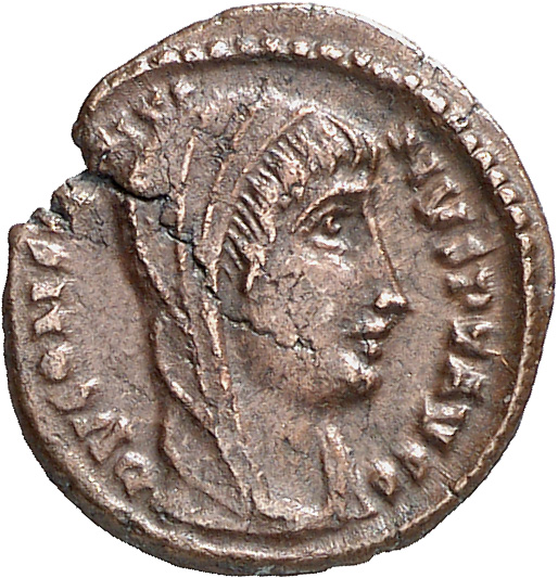 RIC VIII Alexandria 12 Constantius II obverse, Head of Constantine I, veiled, right