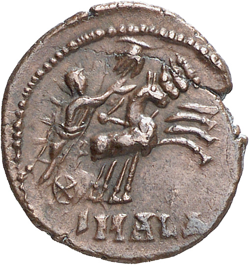 RIC VIII Alexandria 12 Constantius II reverse, Constantine I, veiled, draped, riding right in quadriga; Hand of God reache...
