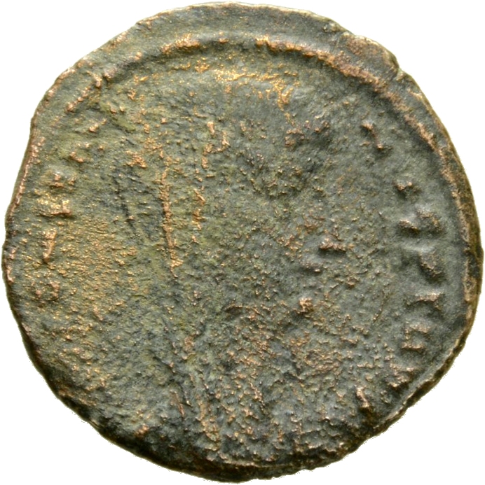 RIC VIII Alexandria 12 Constantius II obverse — Head of Constantine I, veiled, right