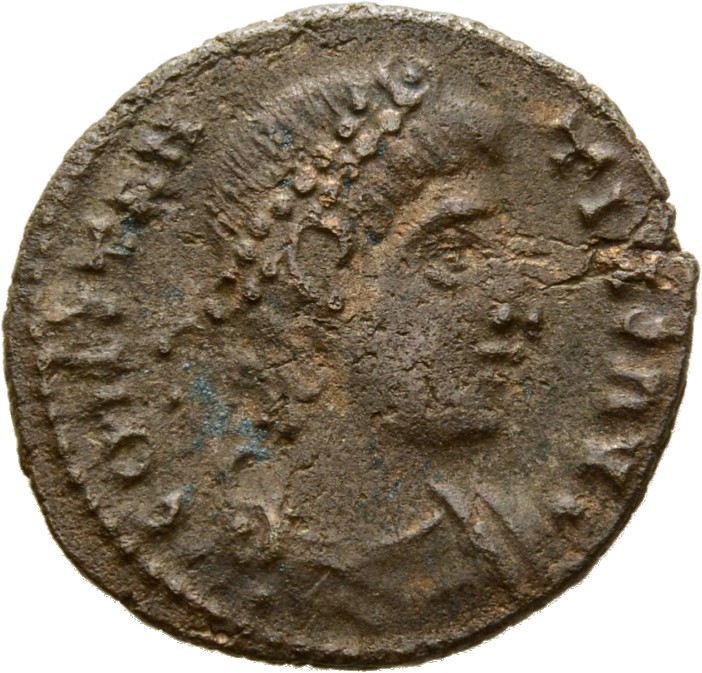 RIC VIII Alexandria 19 Constantius II obverse, Bust of Constantius II, pearl-diademed, draped, cuirassed, right