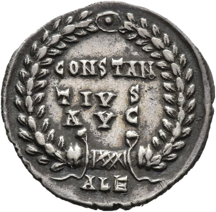 RIC VIII Alexandria 2 Constantius II reverse, CONSTAN/TIVS / AVG within a wreath