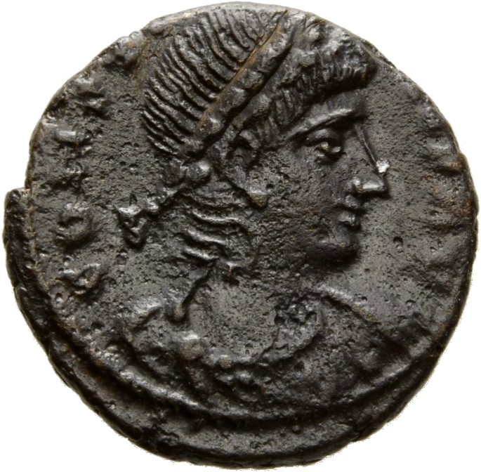 RIC VIII Alexandria 20 Constantius II obverse — Bust of Constans II, laureate, draped, cuirassed, right