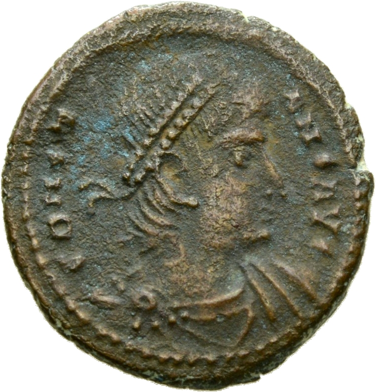 RIC VIII Alexandria 21 Constantius II obverse, Bust of Constans, pearl-diademed, draped, cuirassed, right