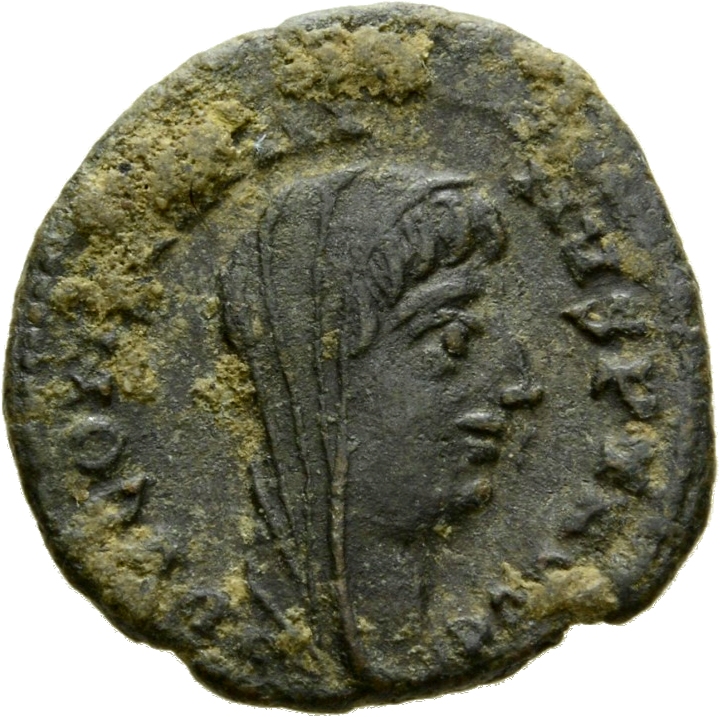 RIC VIII Alexandria 22 Constantius II obverse, Head of Constantine I, veiled, right